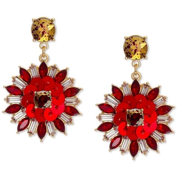 INC International Concepts Jewelry - Inc International Concepts Gold-Tone Red Embellished Flower Drop Earrings, NWT❤️